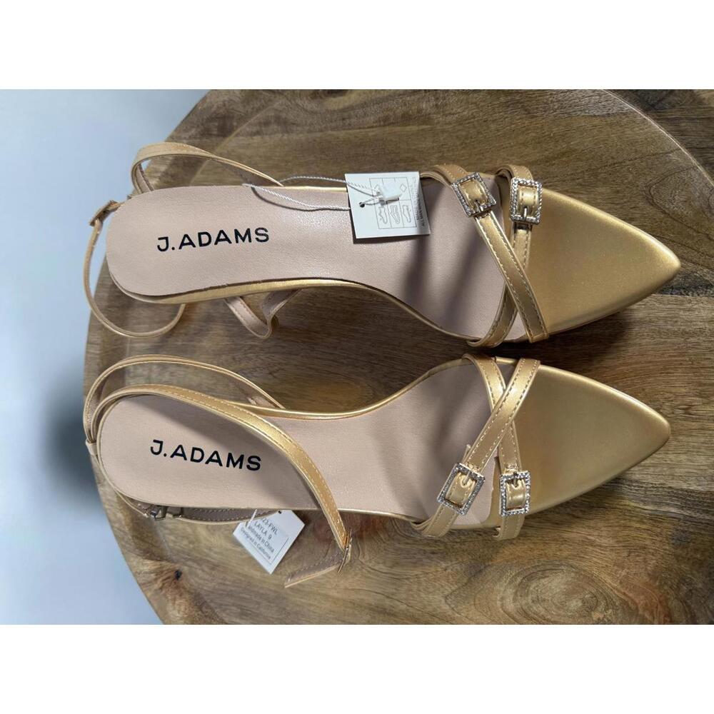 J.Adams Layla Gold PU Rhinestone Strap Heels Women's Size US 9 NWB - Picture 3 of 10